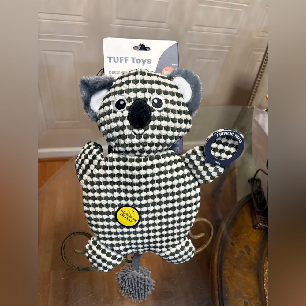 Jmle Tuff grey  And White  Koala 🐨 Flat Body Dog Toy With Squeaker